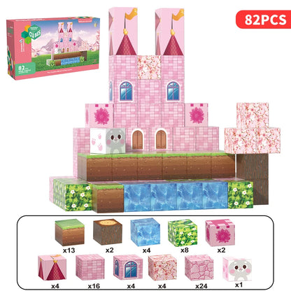 Pink castle magnetic building block set, suitable for boys and girls over 3 years old DIY to improve hand skills and creativity by Smarsty