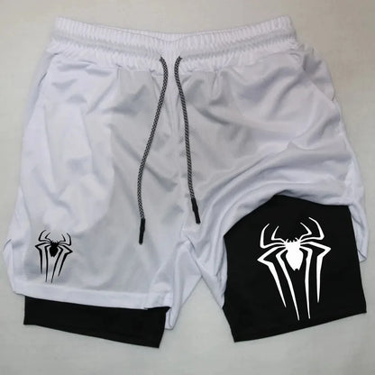 Y2K Performance Shorts Men Spider Printed GYM Casual Sports Compression Shorts Workout Running Mesh 2 In 1 Sport Short Pants - Smarsty