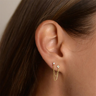 Minimalist Flower Stud Earrings Gold Cubic Zirconia - Smarsty