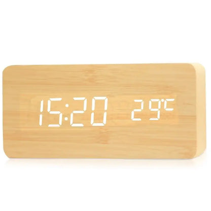 Wooden Digital Alarm Clock with Temperature Display - Smarsty