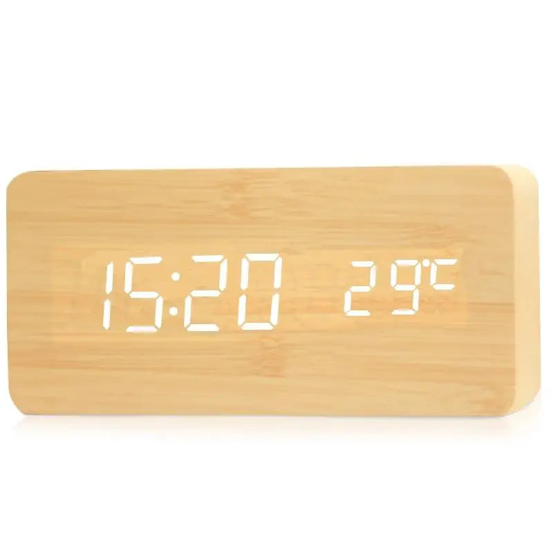 Wooden Digital Alarm Clock with Temperature Display - Smarsty