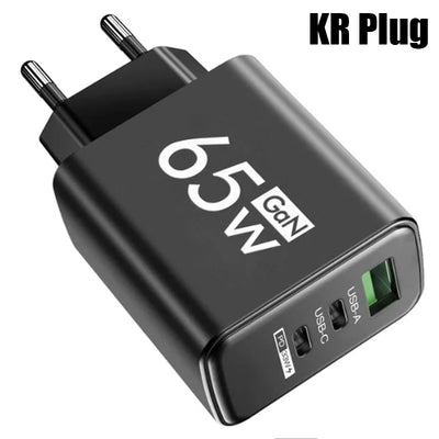 GaN Fast Charging 65W USB Type C Charger EU KR PD 3.0 Quick Charge Wall For Phone Adapter For iPhone 15 Xiaomi Huawei Samsung - Smarsty