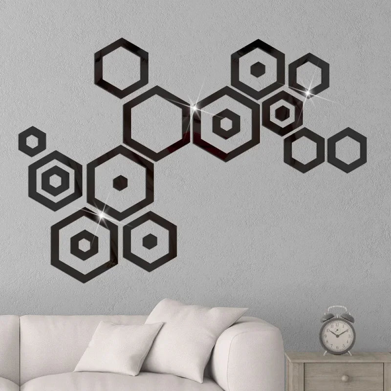 24pcs 3D Hexagonal Mirror Wall Stickers for Home Decor - Smarsty