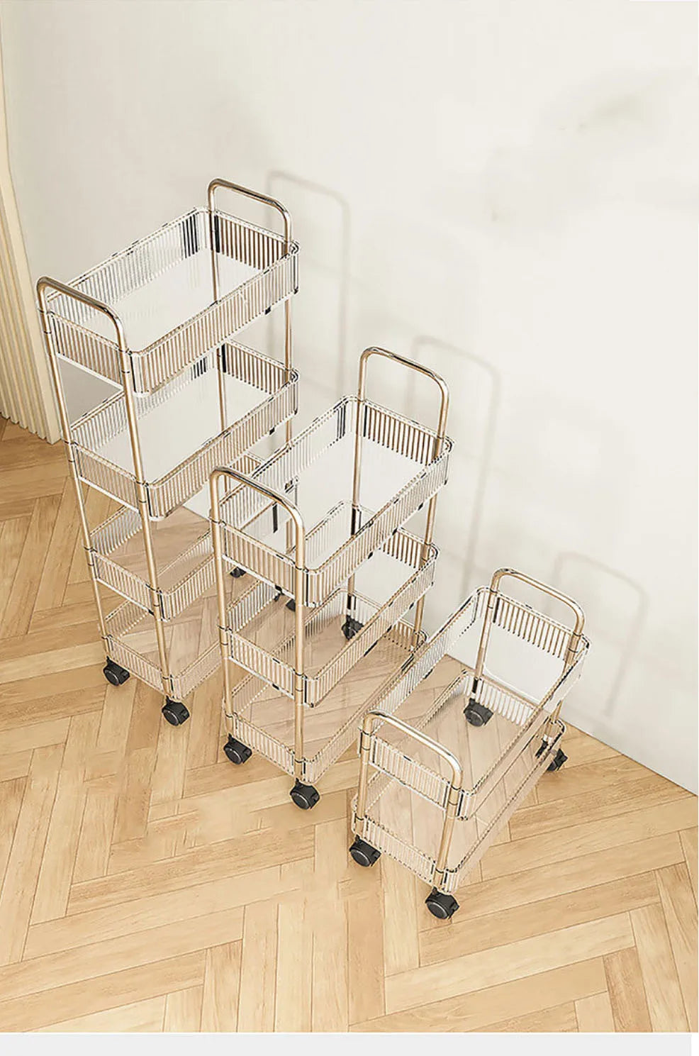 Mobile Shelf with Wheel Multi-Layers Storage Rack Home Trolley for Snacks Cosmetic Sundries Organizer 2/3/4 Tiers Rolling Cart