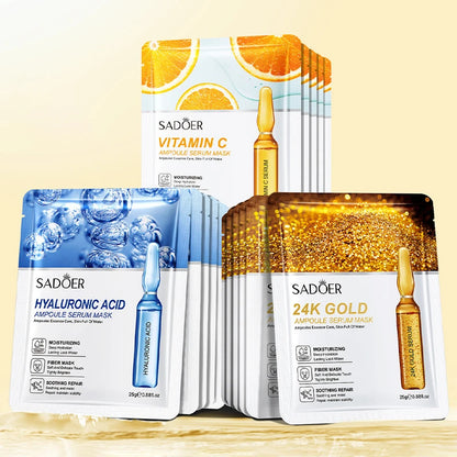 15pcs 24K Gold Hyaluronic Acid Face Masks for Hydration and Brightening - Smarsty