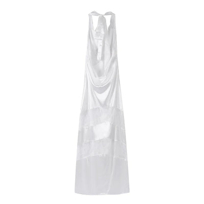 Elegant Lace Halter Dress Women Slim V-neck Backless Evening Long Dresses Woman Sleeveless Vintage Party Robe Lady Spring Summer - Smarsty