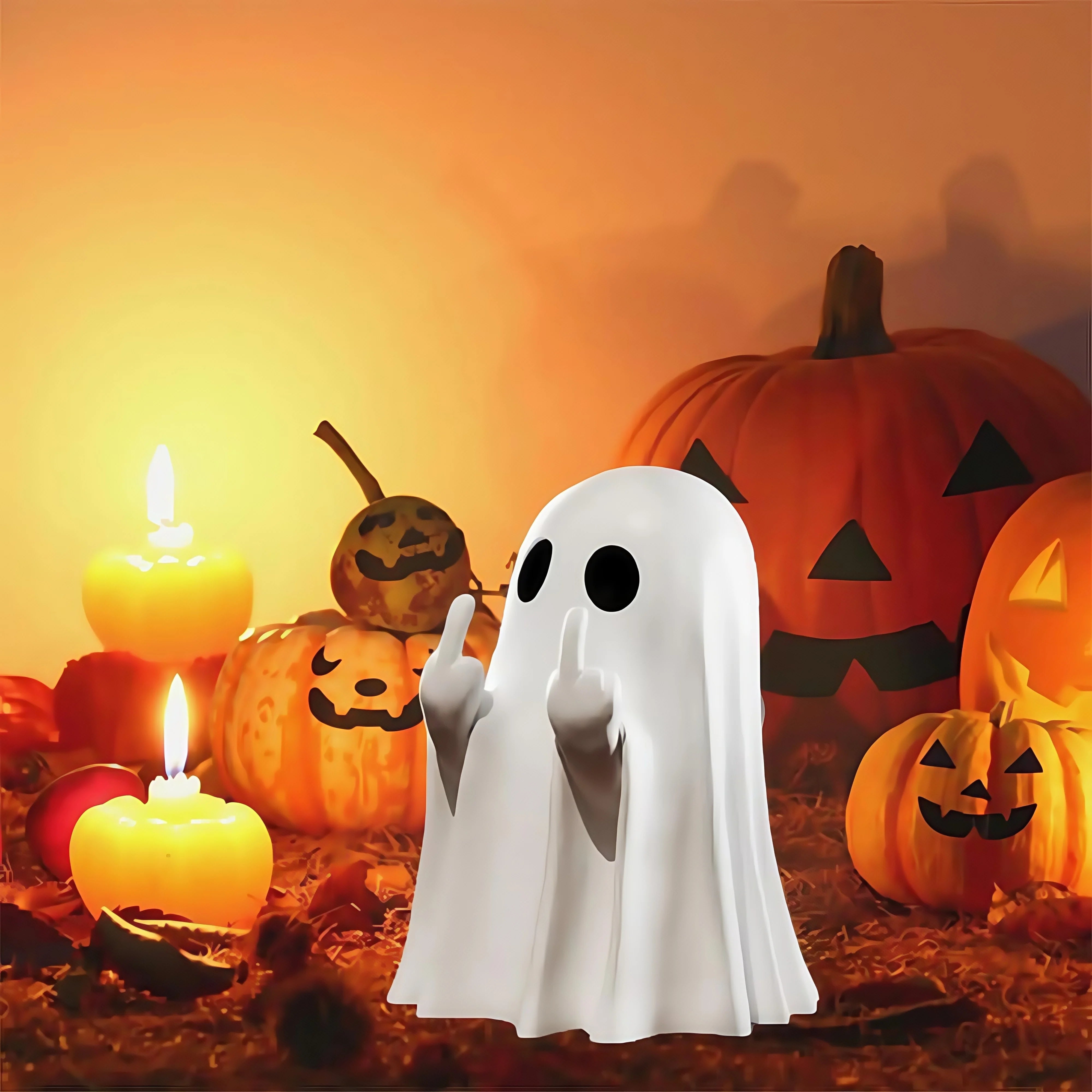 Cute Middle Finger Ghost Statue, Small Halloween Decor for Home, Centerpiece for Coffee Table, Adorable Horror Figure - Smarsty