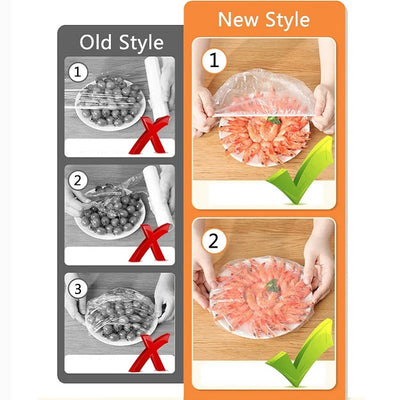Disposable Food Cover Plastic Shower Cap Fruit Food Cover Elastic Plastic Wrap Cover Food Grade Storage Bag Kitchen Organizer by Smarsty