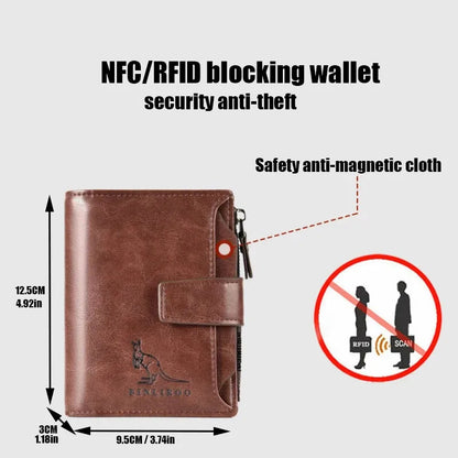 Leather Men's Wallet Luxury Short RFID Card Holder for Men Zipper Coin Purse Portable Male Wallets Billfold - Smarsty