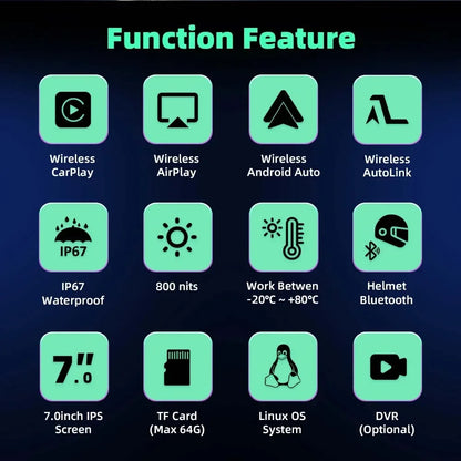 7 Inch Motorcycle GPS Navigation IP67 Waterproof CarPlay - Smarsty