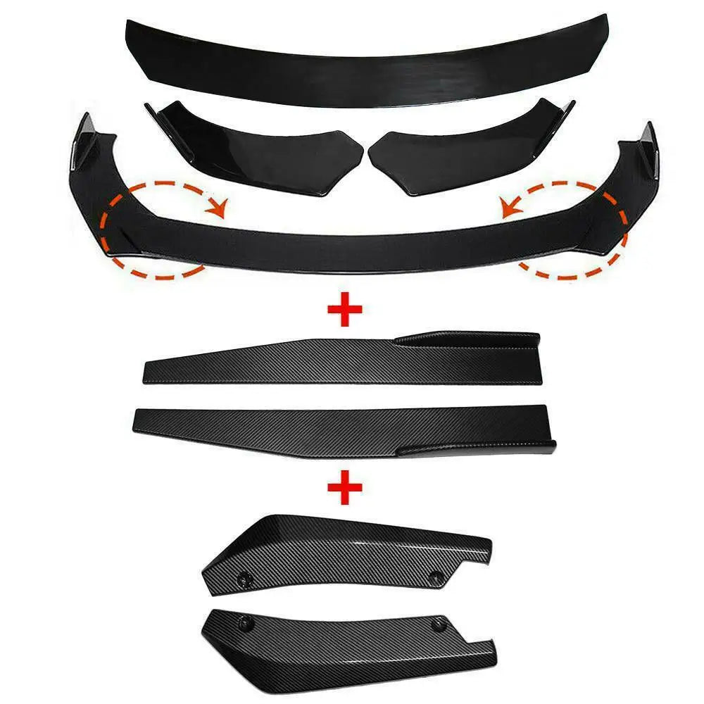 Quality Auto Parts Universal Front Bumper Splitter Lip Spoiler Diffuser Body Kit Black Winglets Side Skirt Extension Protector