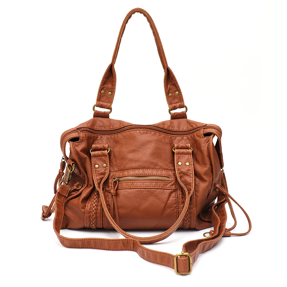 PU Leather Tote Bag With Zip Pockets Crossbody For Travel - Smarsty