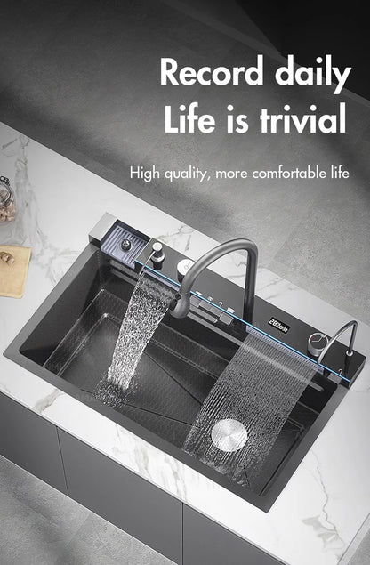 Large Stainless Steel Kitchen Sink with Digital Faucet Display - Smarsty