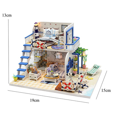 DIY Miniature Dollhouse Kits Hourly Light Studio House Sea Villa Wooden Doll House With Furniture Building Kids Toys Xmas Gifts by Smarsty