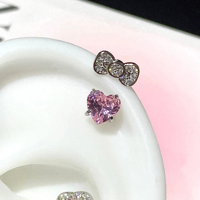 Stainless Steel Heart Bowknot Zircon Stud Earrings Cute - Smarsty