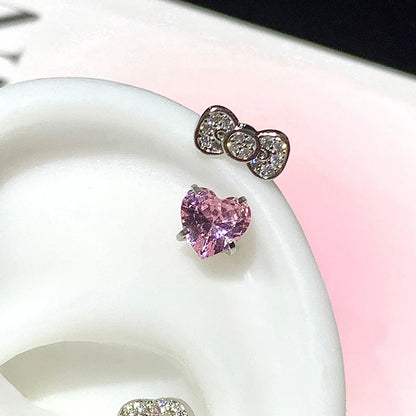 Stainless Steel Heart Bowknot Zircon Stud Earrings Cute - Smarsty