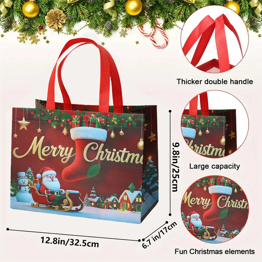 1-16PCS Large Christmas Gift Bags, Christmas Tote Bags with Handles(32.5x25*17cm), Multifunctional Christmas Bags for Gifts
