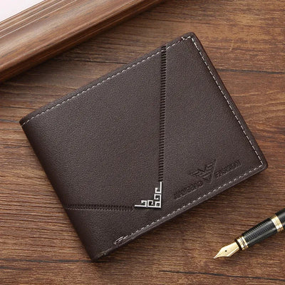 Men's wallet, leather short multiple card holder, wallet, credit card, ID card holder, casual men's business men's double fold - Smarsty
