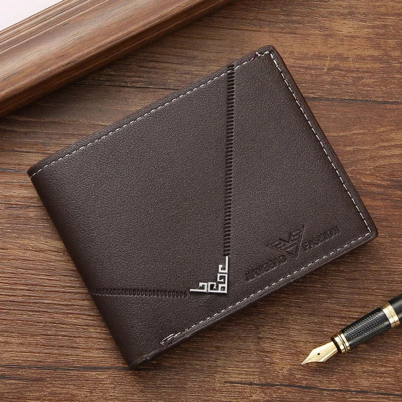 Men's wallet, leather short multiple card holder, wallet, credit card, ID card holder, casual men's business men's double fold - Smarsty