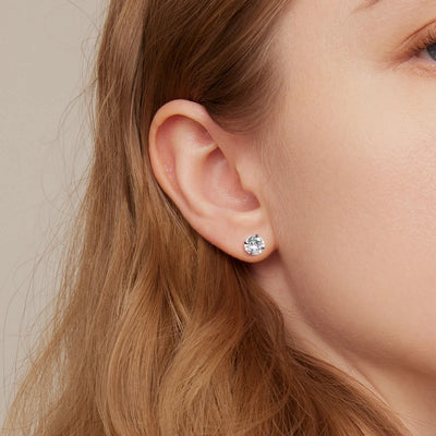 Bamoer CZ Stud Earrings 925 Sterling Silver Platinum Plated Round Cubic Zirconia Hypoallergenic Barbell Earrings 4-7mm - Smarsty