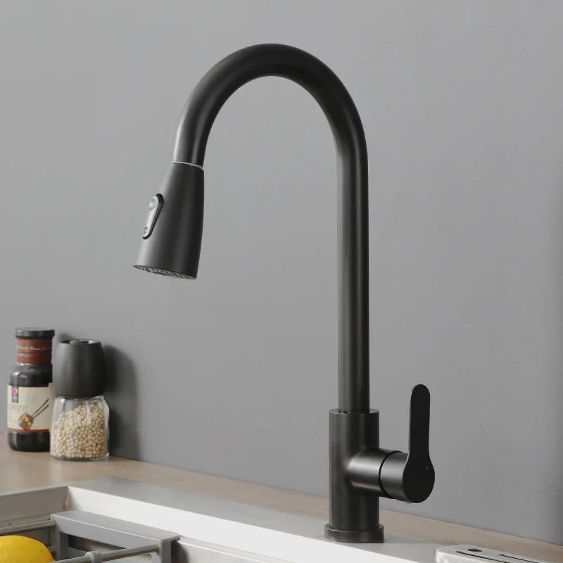 Stainless Steel Pull-Out Kitchen Faucet with Hot and Cold Water - Smarsty
