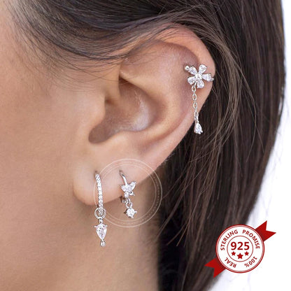 925 Sterling Silver Hoop Earrings White Crystal Luxury - Smarsty