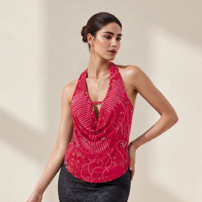 Sexy Deep V Neck Beach Tank Tops Women y2k Coquette Summer Sequins Patchwork Sleeveless Vest Vacation Backless Beach Tops - Smarsty