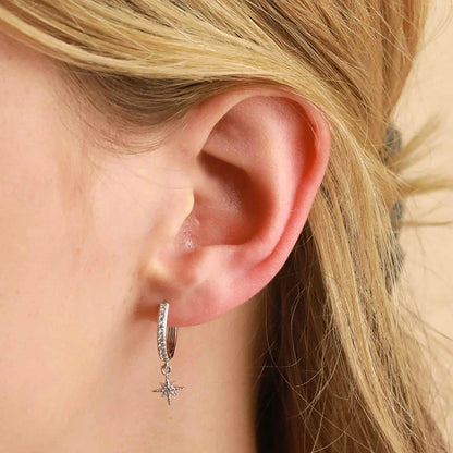 925 Sterling Silver Hoop Earrings White Crystal Luxury - Smarsty