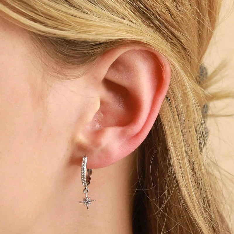 925 Sterling Silver Hoop Earrings White Crystal Luxury - Smarsty