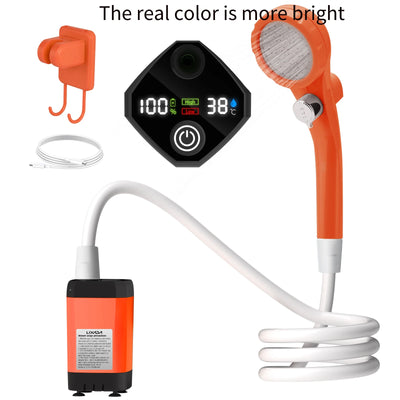 Camping Shower Pump RV Outdoor Shower Kit Camp Shower w/Full Screen Intelligent Digital Display Adjustable 6000mAh Shower Kit by Smarsty