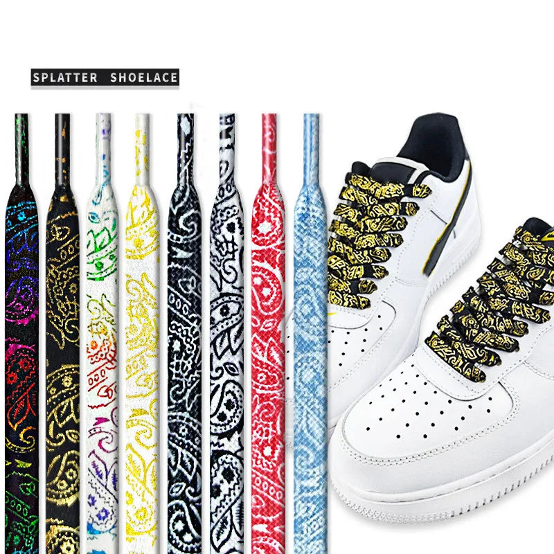 Flat Shoe Laces Cashew Flower Shoelaces for Sneakers Gilding Hand-painted Sports Casual Basketball Tennis Shoelace Shoestrings - Smarsty