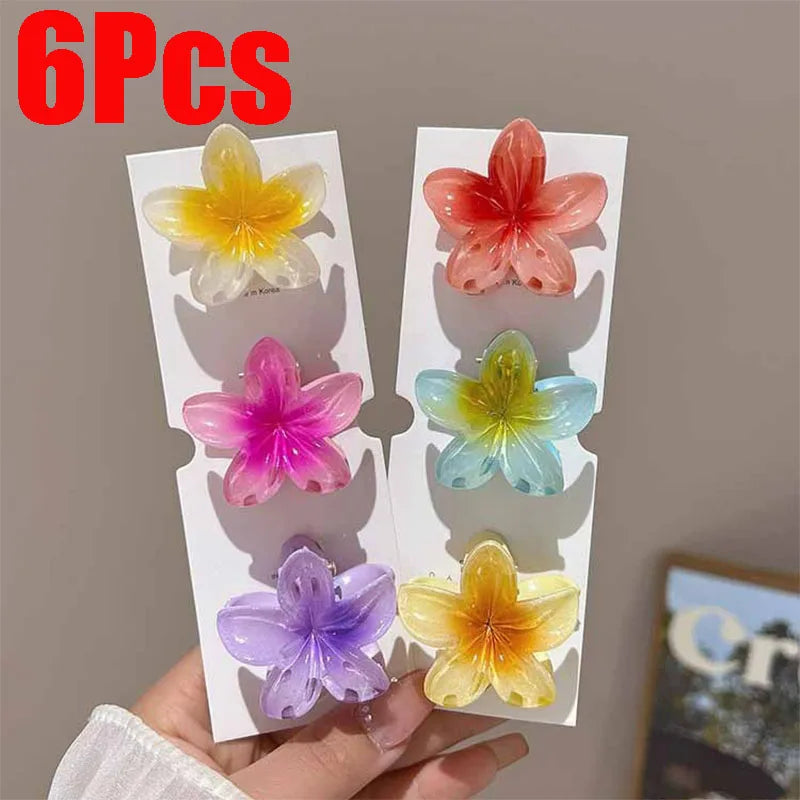 6 Pack Hawaiian Gradient Flower Hair Clips Small Set - Smarsty