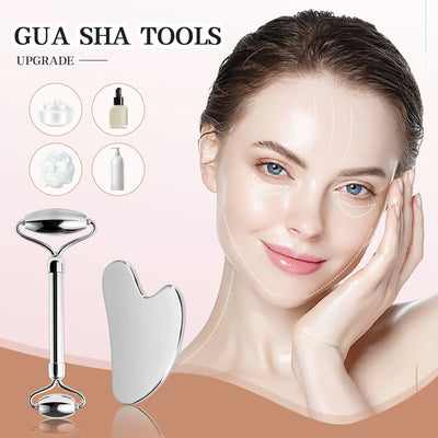 304 Stainless Steel Facial Roller Metal Gua Sha Facial Tools Set Face Body Treatment Lymphatic Drainage, Facial Tension, Durable - Smarsty