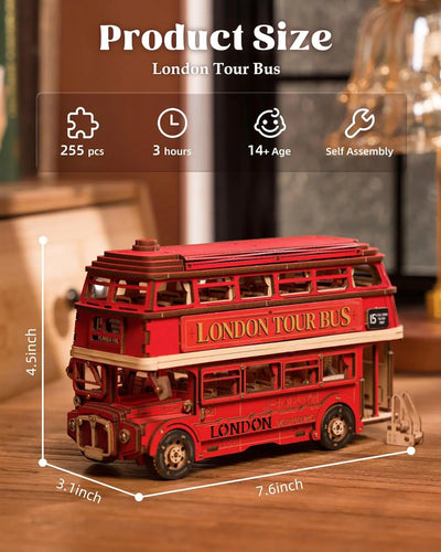 Robotime rolife London Tour Bus 3D Wooden Puzzles Wood Model Toy Car to Build Crafts Collectibles Gifts for Boys Girls - Smarsty