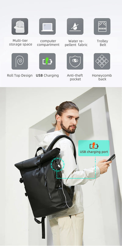 HK Expandable Travel Backpack Men Large Capacity Waterproof 15.6” Laptop Bag Hiking Rucksack Cycling Daypack Bag with USB Port - Smarsty