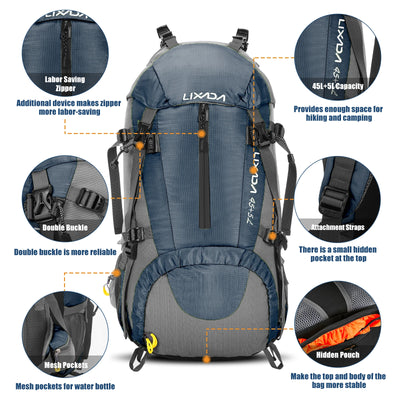 50L Waterproof Outdoor Sport Hiking Camping Travel Backpack Pack Mountaineering Climbing Trekking Bag Knapsack with Rain Cover by Smarsty