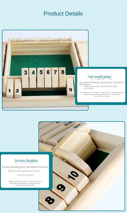 Wooden Dice Board Game Shut The Box for 4 Players Flaps & Dices Game Parent-children Interaction Family Entertainment by Smarsty