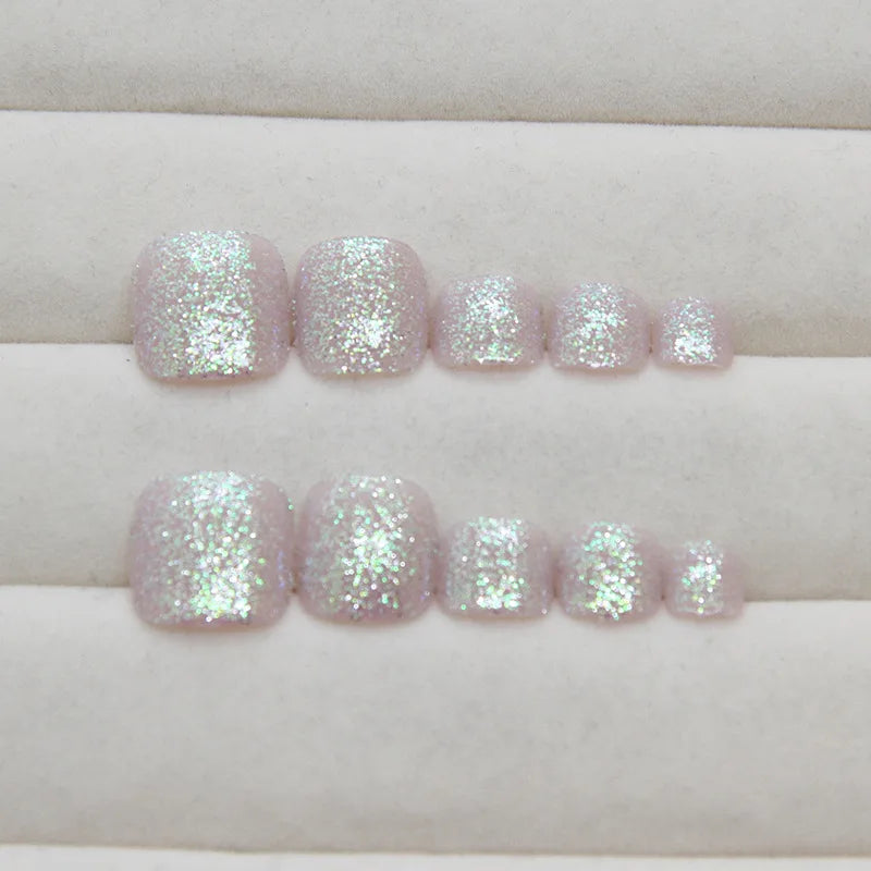 Colorful Flower Press On Nails Set with Glitter - Smarsty