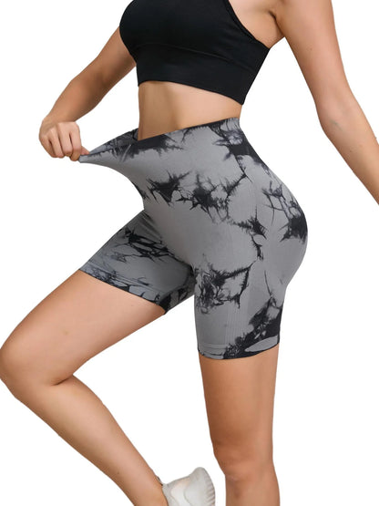 Tie Dyed Seamless Fitness Pants Women's High Waist and Hip Lifting Sports Tight Shorts Running Sexy Peach Fitness Yoga Shorts - Smarsty
