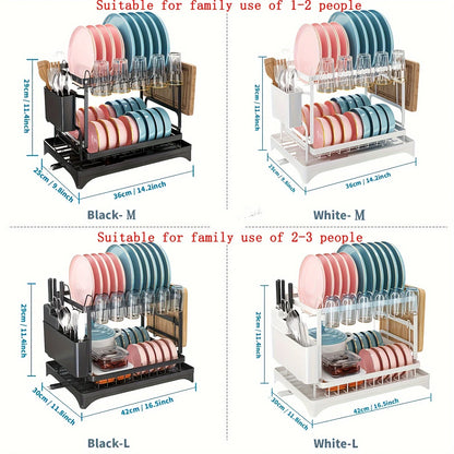 Dish Drying Rack, 2 Tier Large Dish Drying Rack for Kitchen Counter with Drainboard Stainless Steel Dish Drainer for Dish&Cup