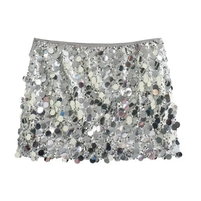 Silver Sequin Skirt Woman High Waist Mini Skirt Woman Fashion Shiny Glitter Elegant Short Skirts For Women Y2k Skirts - Smarsty
