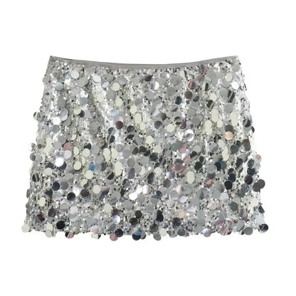Silver Sequin Skirt Woman High Waist Mini Skirt Woman Fashion Shiny Glitter Elegant Short Skirts For Women Y2k Skirts - Smarsty