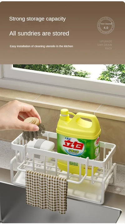 Kitchen Shelf Rag Storage Drainage Shelf No-Punch Storage Rack Home Spice Rack Sink Tap Sink Drainage Rack Kitchen Accessories by Smarsty