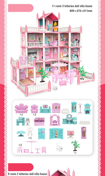 Girl Doll House Toy Children Pretend Play Dollhouse Villa Patchwork Dream Furniture Home Doll House for Kids Christmas Toy Gifts by Smarsty