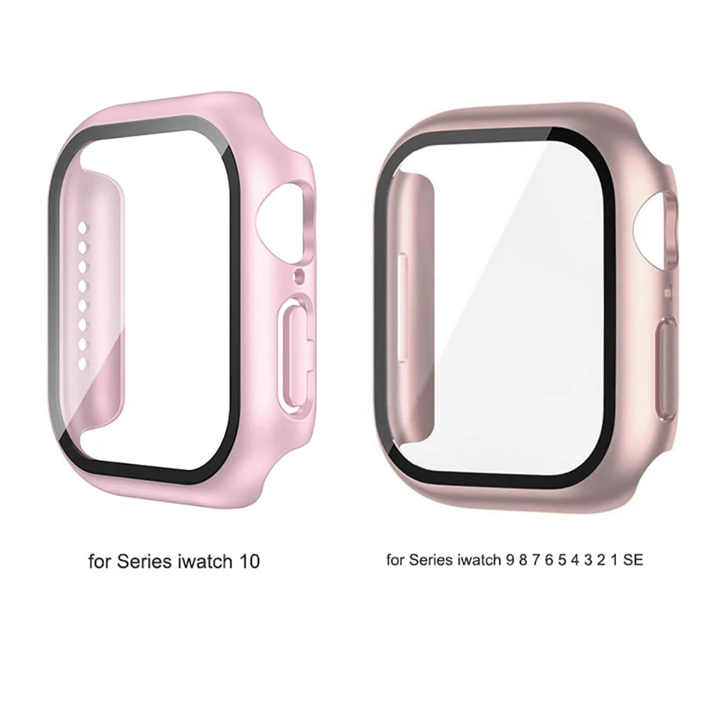Tempered Glass+Case For Apple Watch 38mm 40mm 41mm 42mm 44mm 45mm 46mm Screen Protector Protective Cover iWatch 10 8 7 9 6 SE 5 - Smarsty