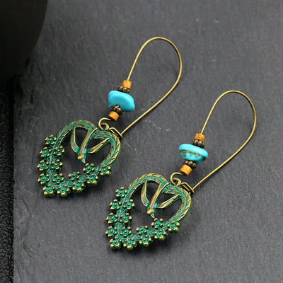Vintage Bohemian Big Drop Earrings with Geometric Leaf Design - Smarsty