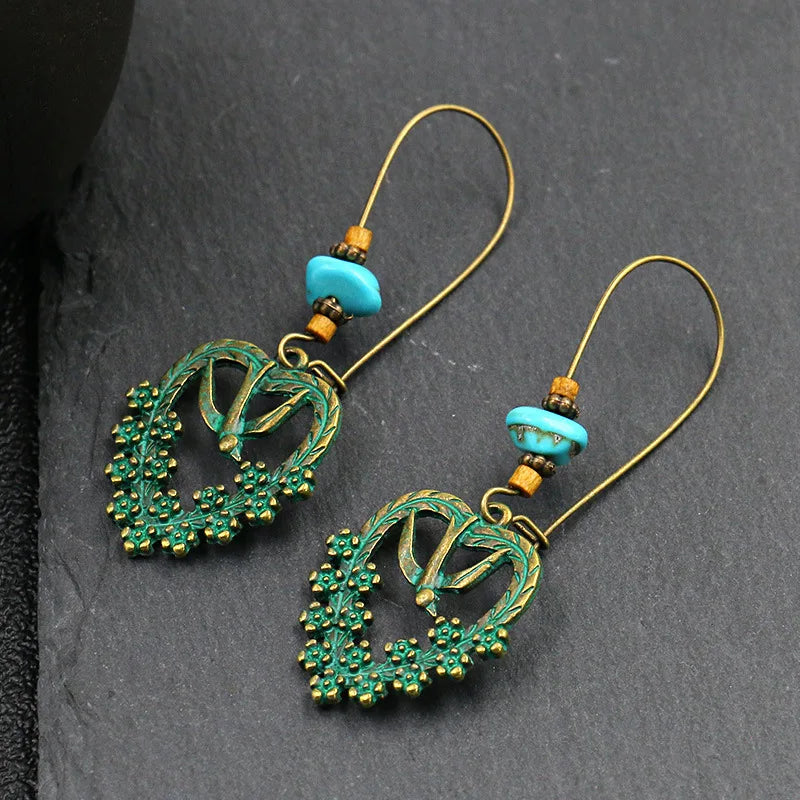 Vintage Bohemian Big Drop Earrings with Geometric Leaf Design - Smarsty