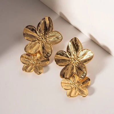 Vintage Gold Flower Drop Earrings for Women Stylish Design - Smarsty