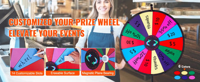 SucceBuy 18 Inch Tabletop Color Prize Wheel w/ Folding Tripod Floor Stand 14 Slots Dry Erase for Win Fortune Spinning Stand Game - Smarsty