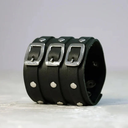 Vintage Leather Cuff Bracelet Adjustable Gothic Punk Jewelry - Smarsty
